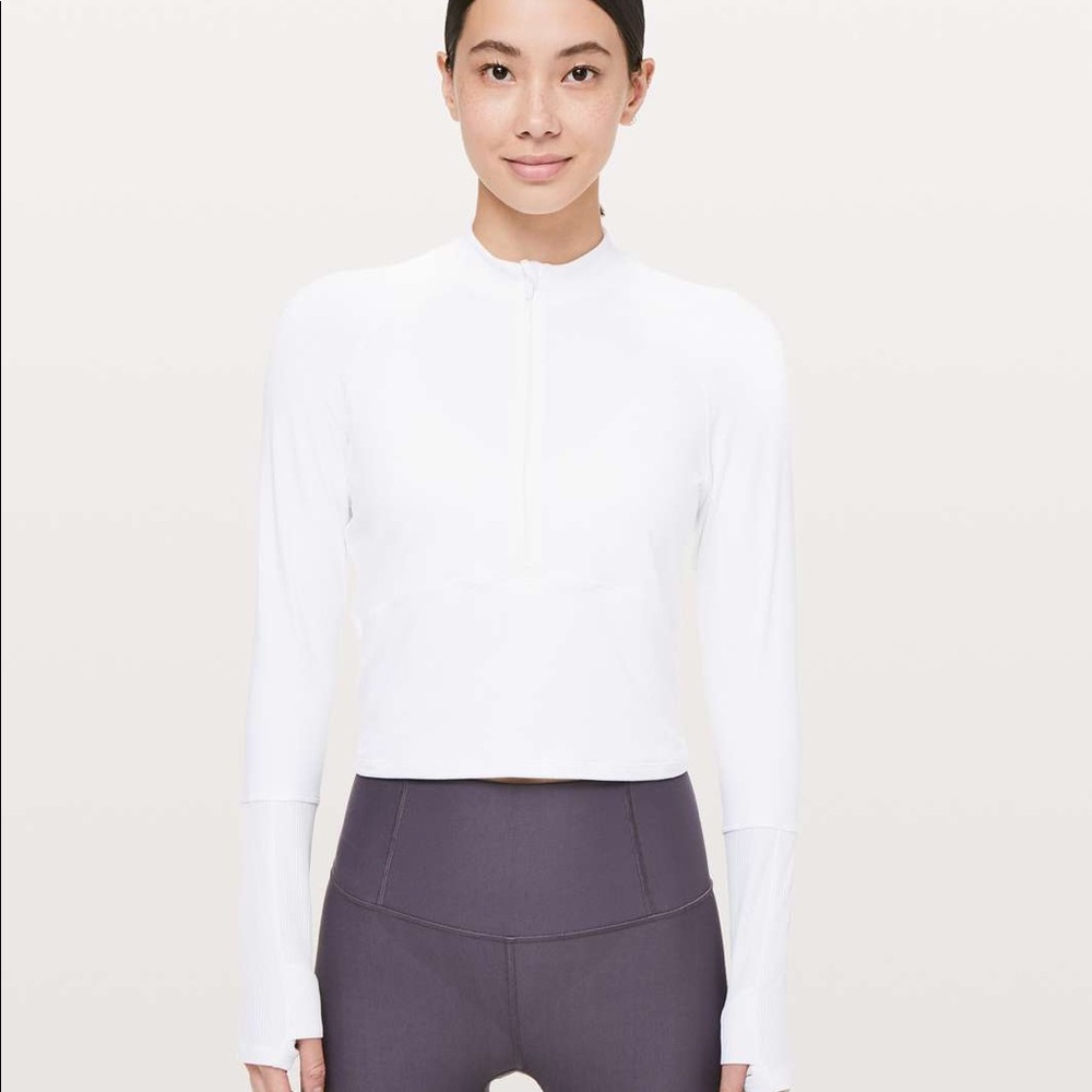 Lululemon Half Zip Crop Long Sleeve Rulu White Size 6